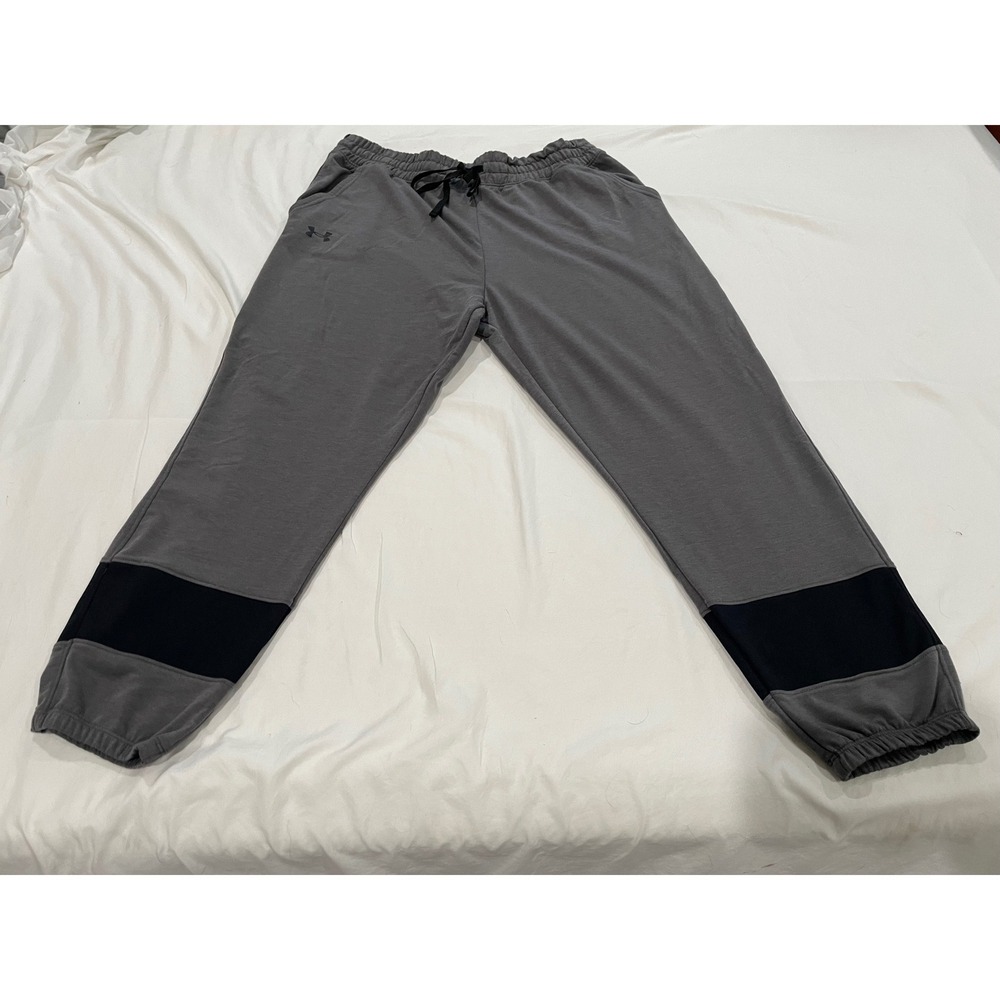 Under Armour Mens XL Gray Loose Fit Jogger Sweatpants Black Colorblock Training